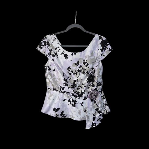 Alex Evenings Abstract Satin Peplum Blouse Jewel Accent Formal NWT, Size Medium - Picture 1 of 13